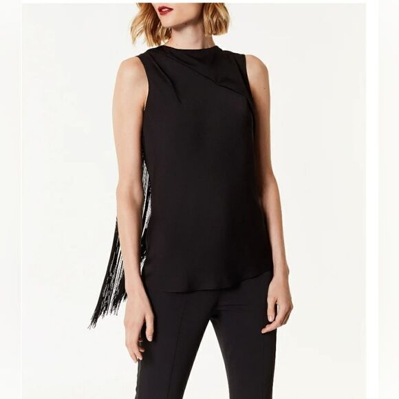Karen Millen The Atelier Fringed Cutout Top In Black SIZE US 8 - Picture 3 of 12